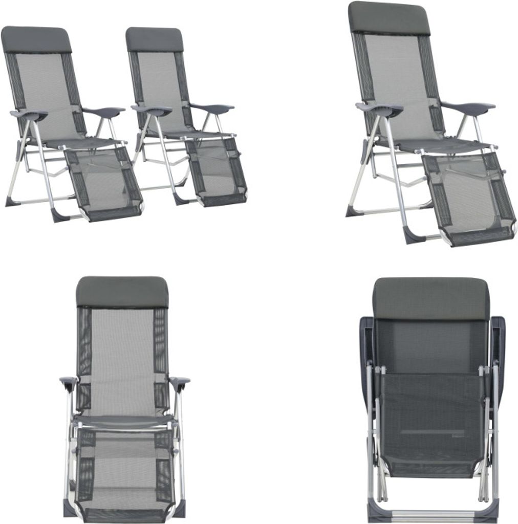 vidaXL Klappbare Liegestühle mit Fußteil 2 Stk. Grau Textilene - Campingstuhl - Campingstühle - Liegestuhl - Liegestühle