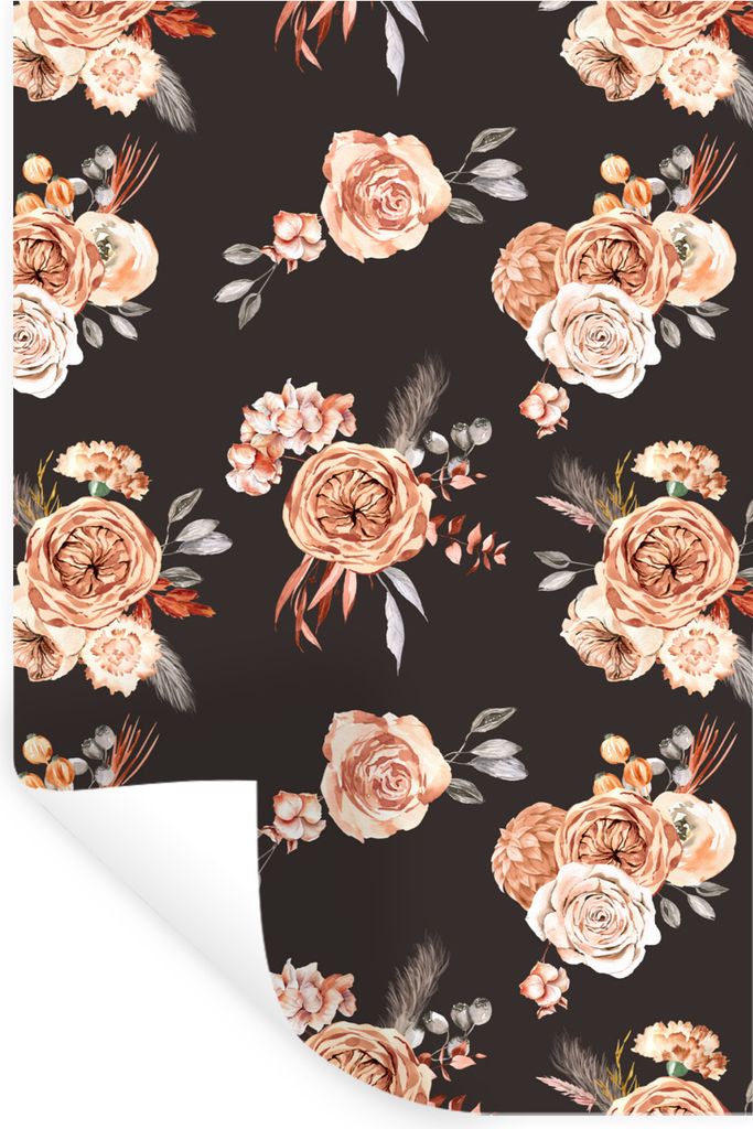MuchoWow Wandtattoo Wandsticker Wandaufkleber Rosen - Blätter - Schwarz 20x30 cm Selbstklebend und Repositionierbar - Sticker - Dekorfolie