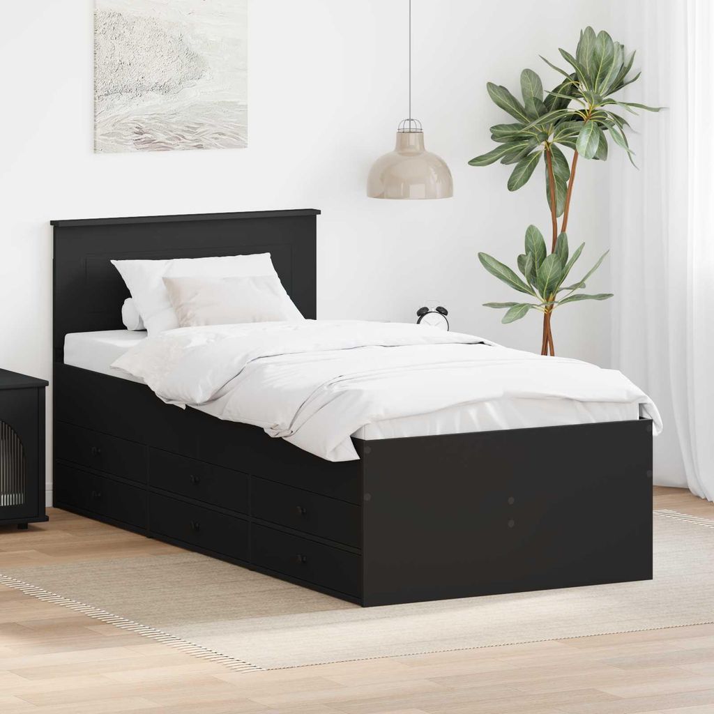 "Schlussverkauf" Einzelbett 1 PLACE - Tagesbett/Jugendbett - mit Schubladen - Schwarz 75x190 cm Holzwerkstoff C1496