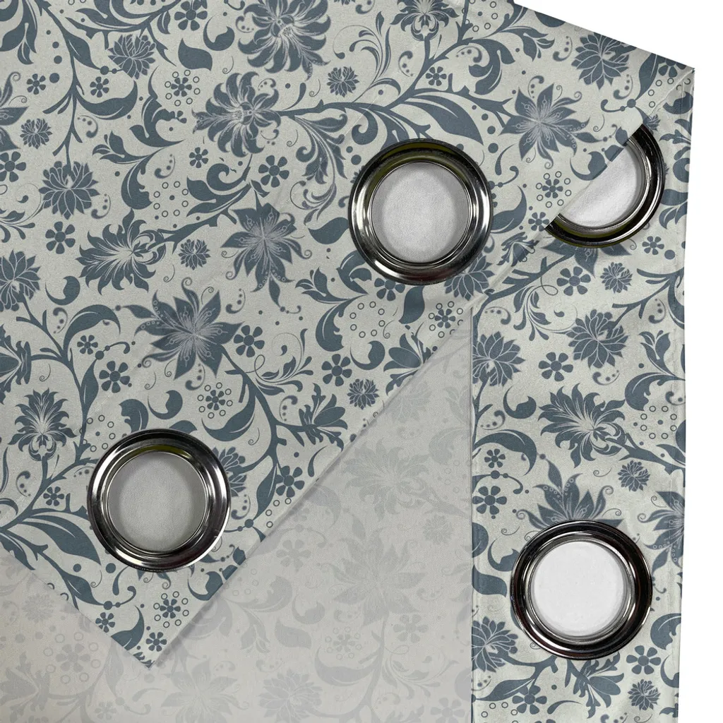ABAKUHAUS Tenda con occhielli artistica da giardino, crescita botanica di diversi fiori in una composizione astratta e romantica, tende decorative a 2 pannelli per finestre, 280 cm x 175 cm, blu-grigio beige - 2