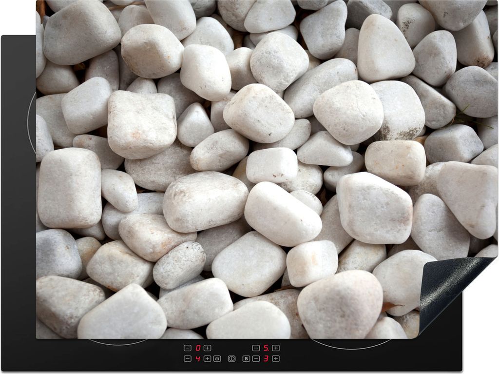 KitchenYeah Herdabdeckplatte Steine - Schotter - Weiß , 70x52cm, Küche Deko, Glaskeramikfeld Herdabdeckung, Abdeckplatte fùr Kochfeld