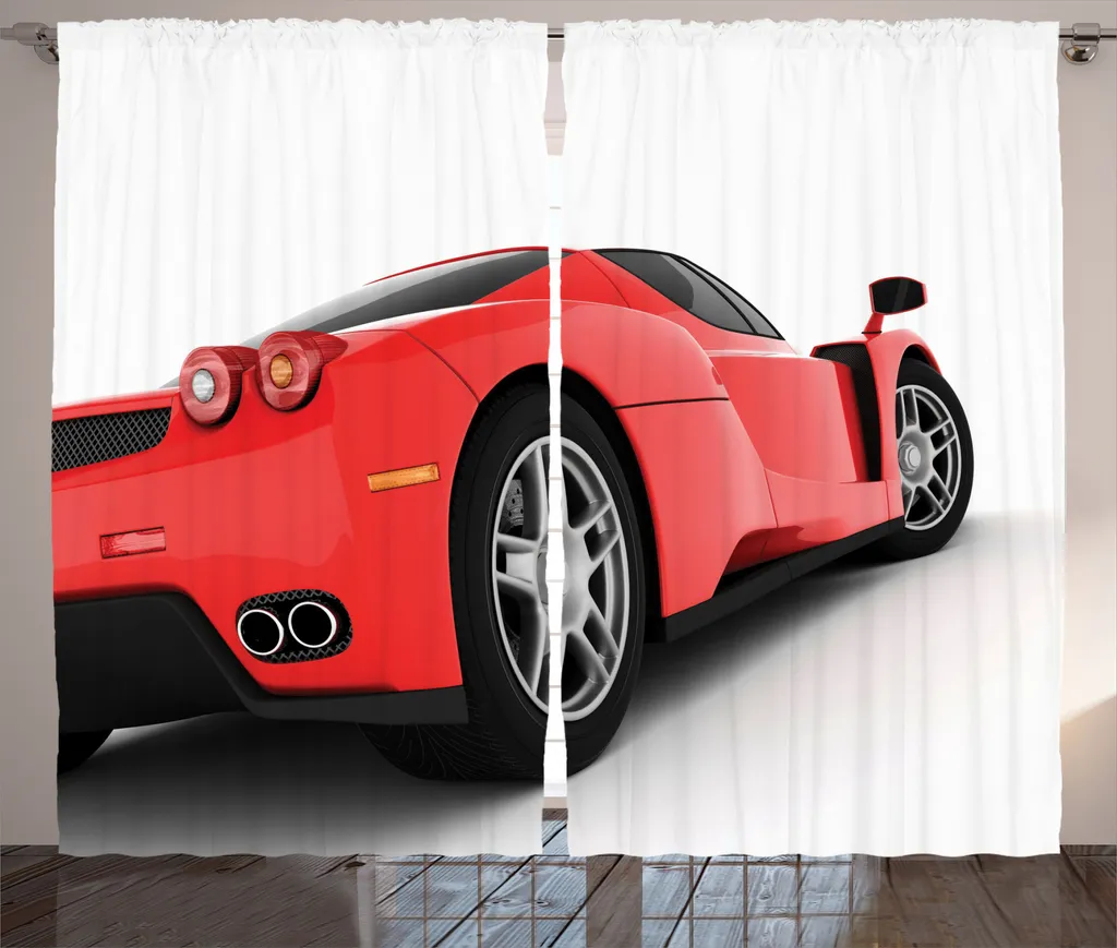 Décoration Fenêtre Chambre Garçon Rideau Voiture de Sport Rouge 280x225