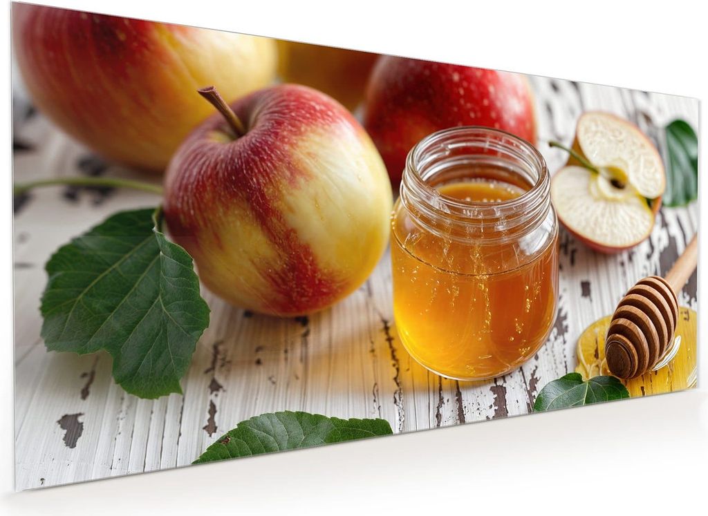 Küchenrückwand Spritzschutz Glas mit Motiv Äpfel und Honig 40 x 40 cm