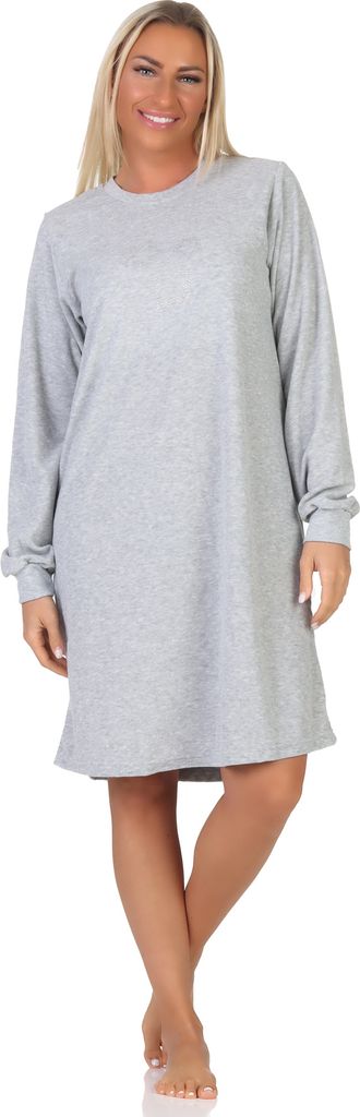Normann Damen Frottee Nachthemd Hauskleid Loungewear mit Sternenmotiv - auch in Übergröße ; grau-mel. , 56