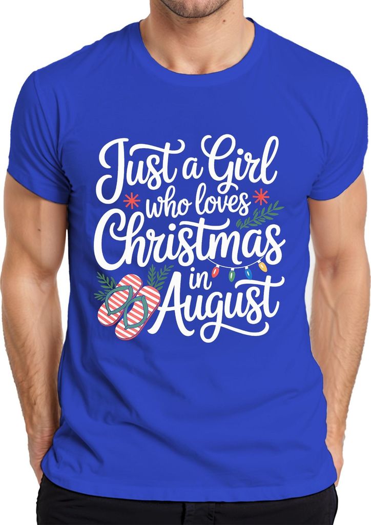 Just a Girl who loves Christmas in August summer flip flops gift Herren T-Shirt, Blau, XL