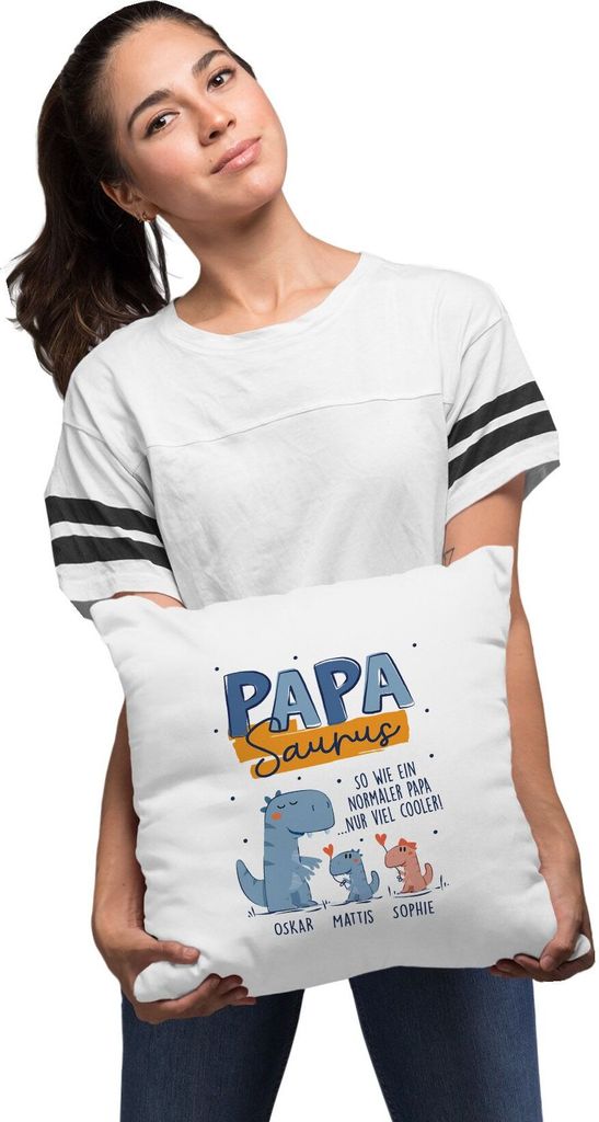 Kissen-Bezug Dino Papasaurus Papa personalisiert mit Namen Geschenke von 1 2 3 4 Kindern Vatertag SpecialMe weiß standard