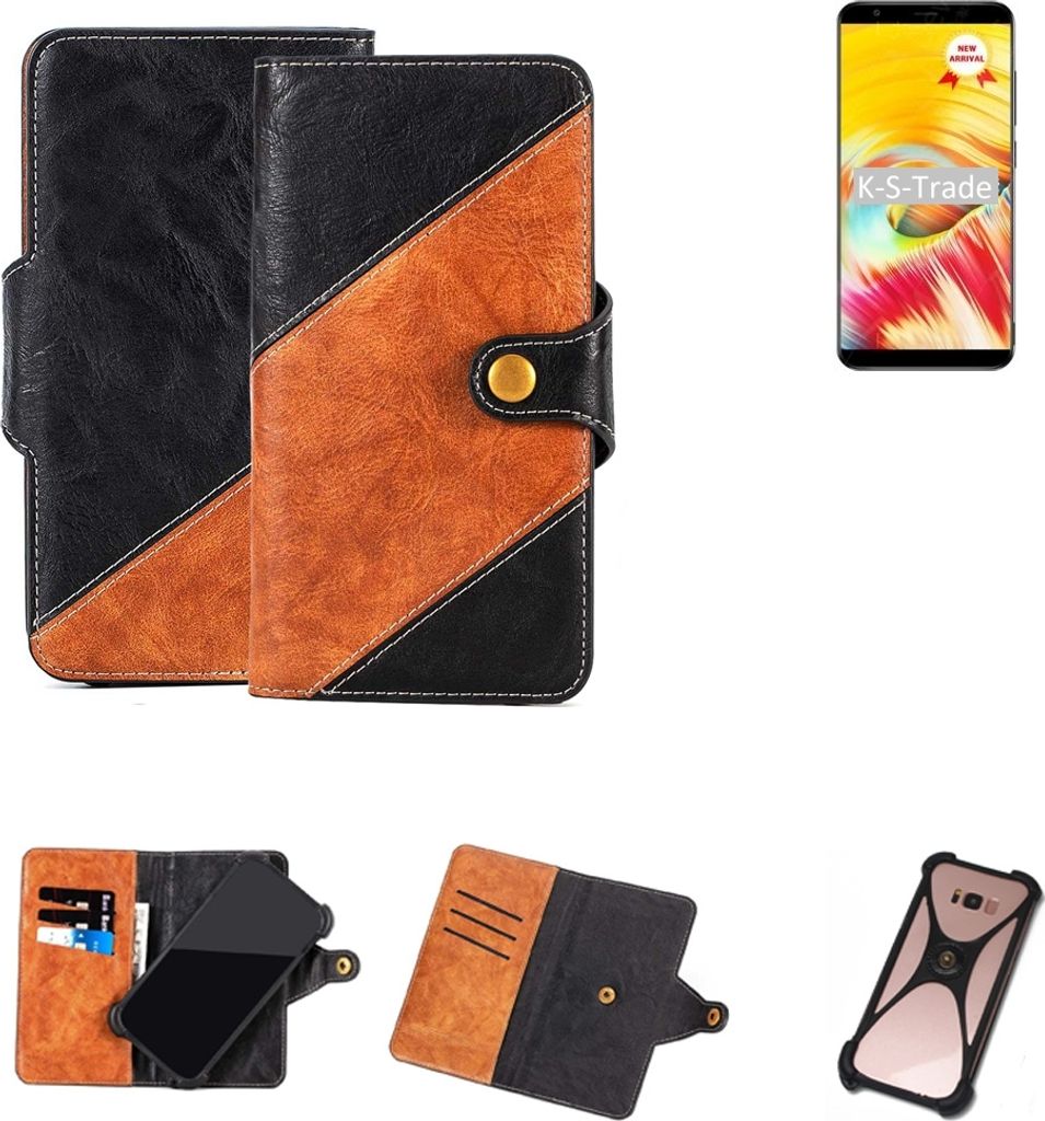 K-S-Trade Handyhülle Schutzhülle Bookstyle Case Wallet-Case kompatibel mit Vernee T3 Pro Handy Cover Bumper Klapphülle schwarz hellbraun 1x
