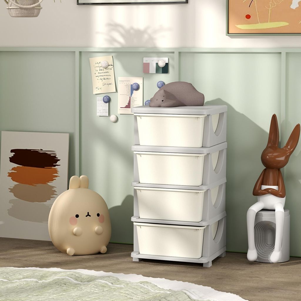 Kinder Aufbewahrungsbox cremeweiß, 4 Schubladen Produktbild 
