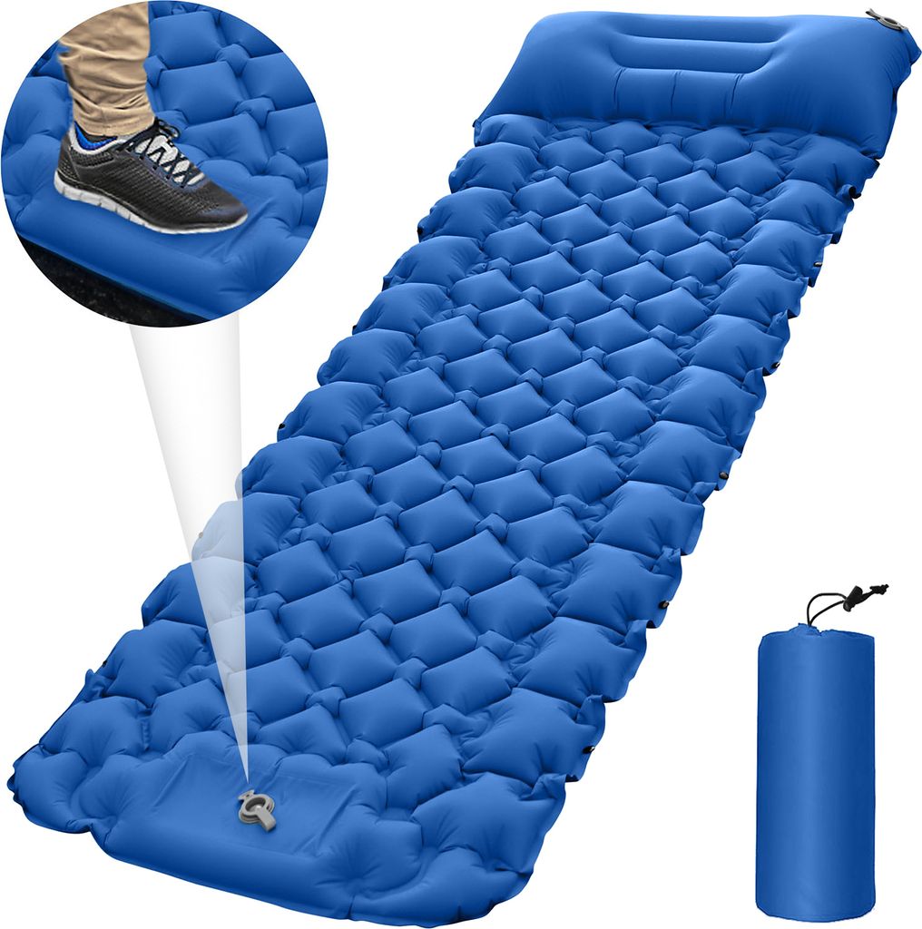 Camping-Isomatte leicht vierseitig einzeln aufblasbar mit Kissen 9cm dicke tragbar Anwendbar auf Camping Wandern Angeln Bergsteigen wasserdicht, Bl...