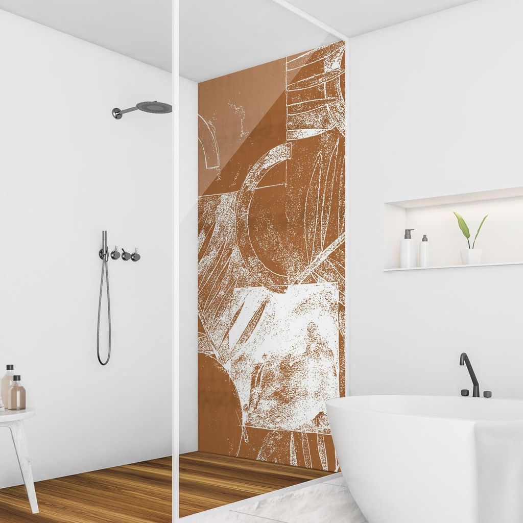 Duschrückwand mit Motiv selbstklebend - 0.61 mm Wandpaneel wasserfest Design braun Abstrakt Badrückwand fugenlos Premium matt 90x210 cm