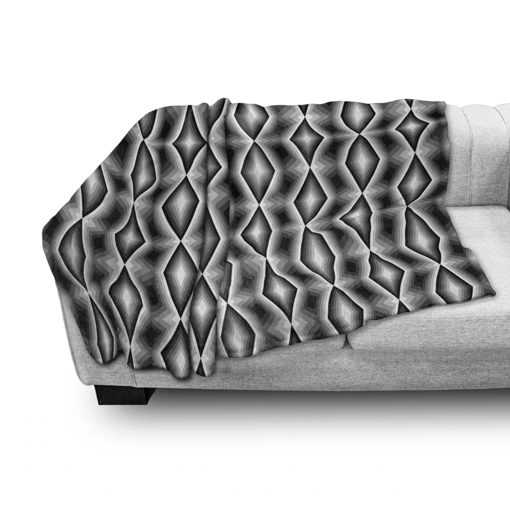 ABAKUHAUS Coperta in morbido pile di flanella, motivo a rombi monocromatici, soffice peluche per interni ed esterni, 125 x 175 cm, bianco e grigio scuro - 2