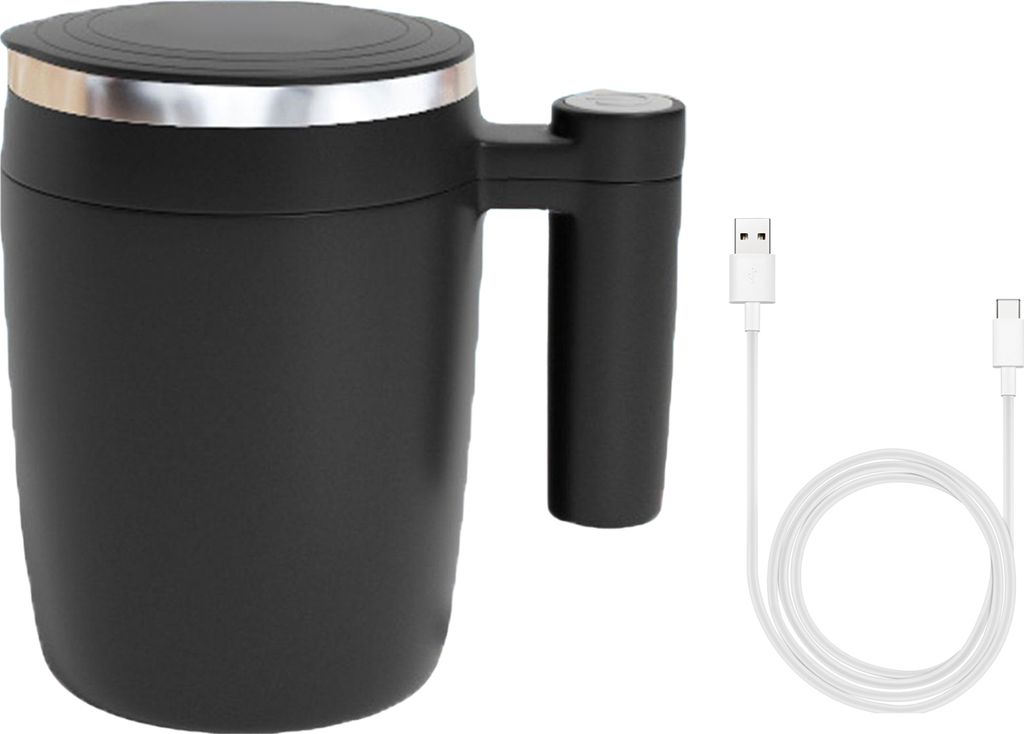 Elektrischer, selbstrührender Kaffeebecher, USB-Aufladung, 380 ml, magnetisch rührender Kaffeebecher, automatisch drehbarer Metall-Mixbecher für...
