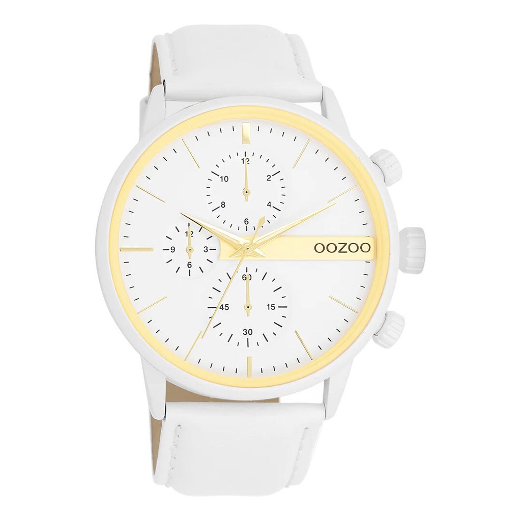 Oozoo Armbanduhr weiß Leder Timepieces Herren Analog-Quarzuhr UOC11313