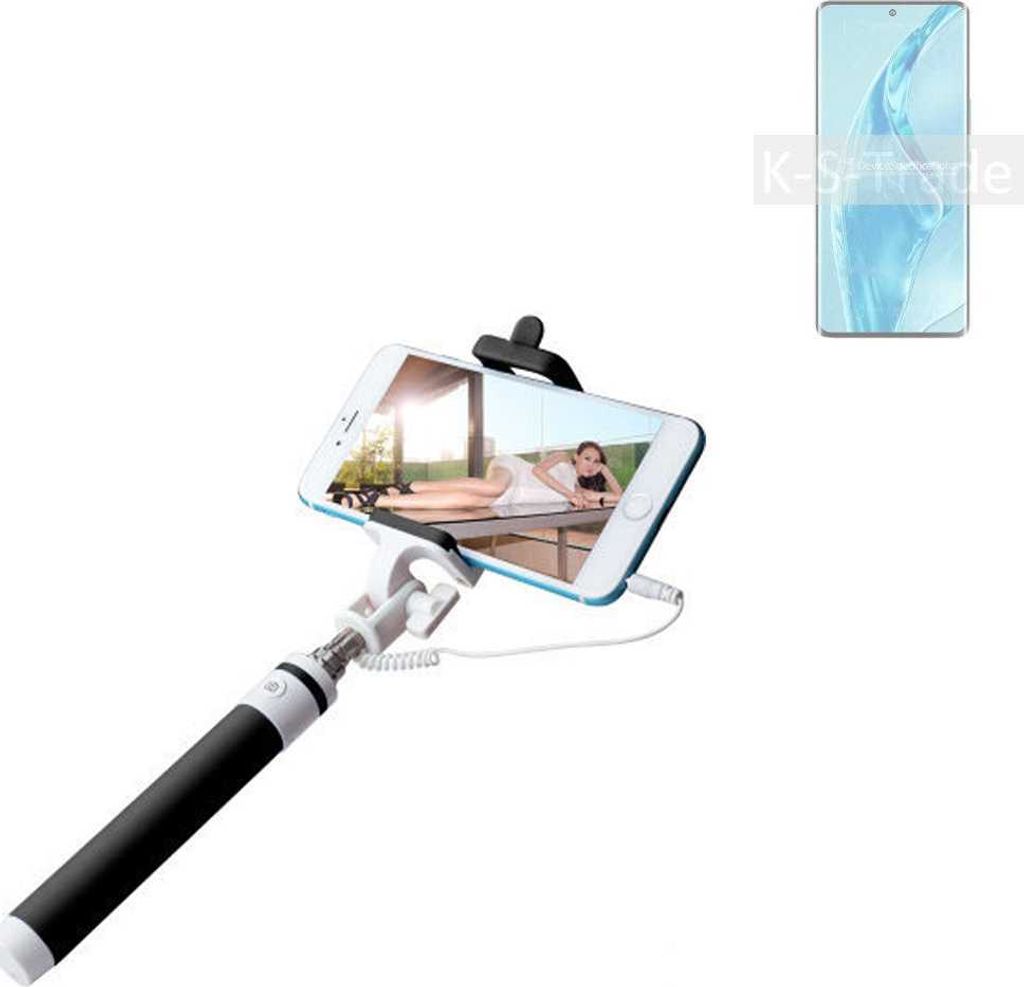 K-S-Trade Selfie Stick kompatibel mit Xiaomi 12S Utra Selfiestick kabelgebunden Monopod mit Kabel Stab Stange Selfportrait Handheldstick schwarz 1x