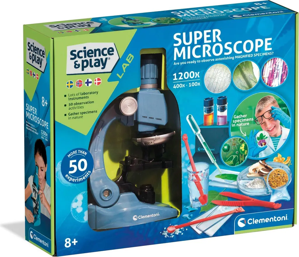 Microscope 1200x puissant avec éclairage LED et 50 activités scientifiques