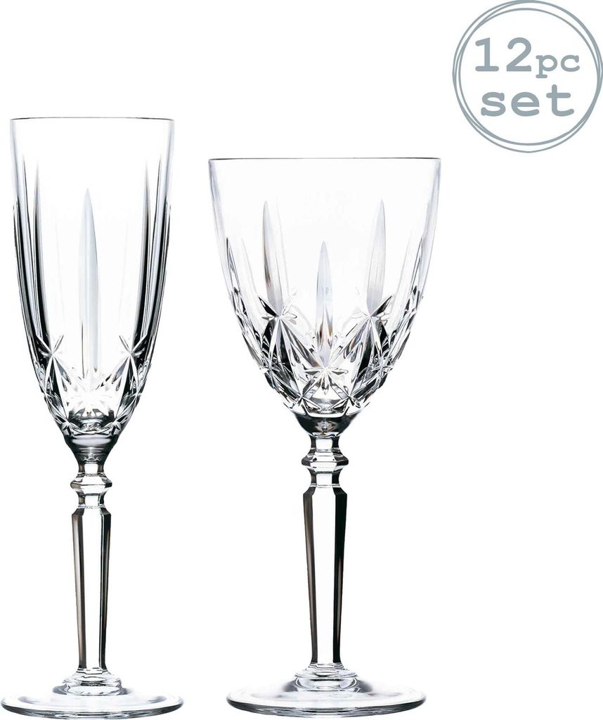 RCR Kristall Orchestra Cut Glas Weingläser und Champagnerflöten - 290ml, 200ml - 12er Set