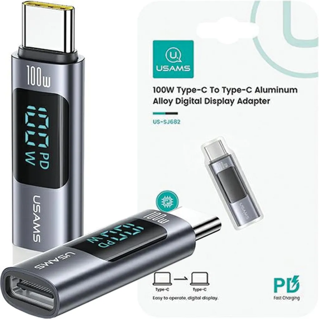 Adattatore Usams AU18 USB-C 100W Display Digitale | US-SJ682 Originale