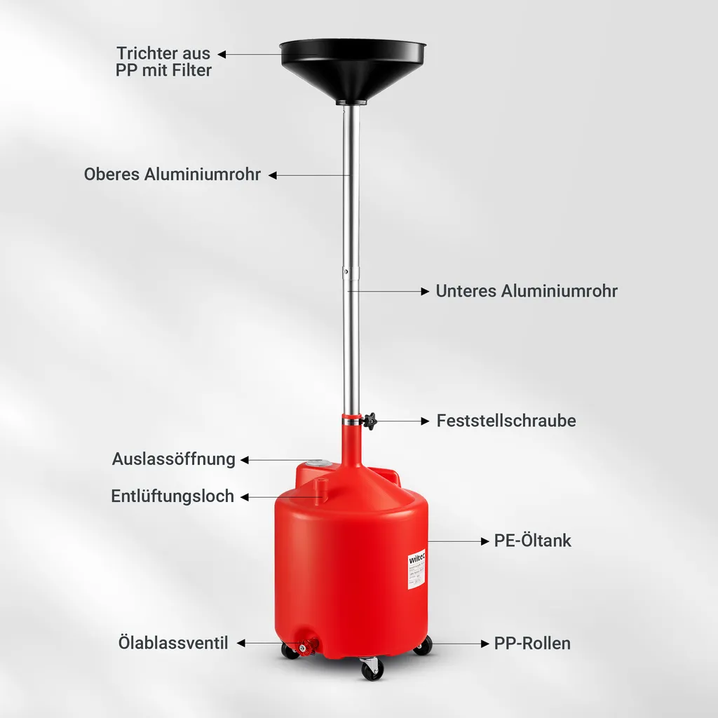 Wiltec Carrello Raccogli Olio 75L Professionale - Altezza Regolabile - 8