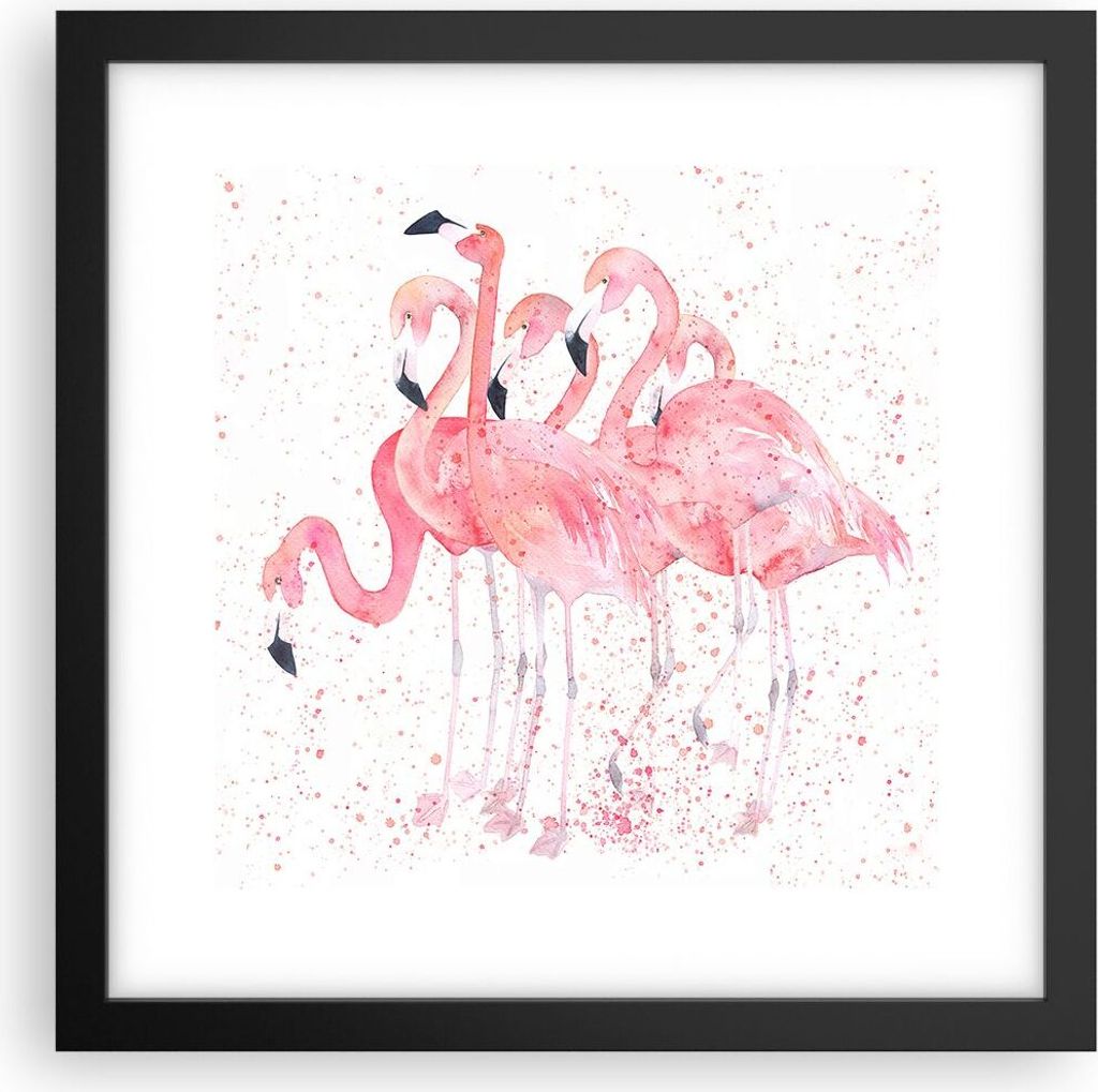 Gerahmtes Poster - Schwarzer Rahmen - Flamingo Vogel Wasser - 30x30 cm - Wand Bild - Wanddeko - Wandbilder - Kunstposter - Wandposter - Bilderrahme...