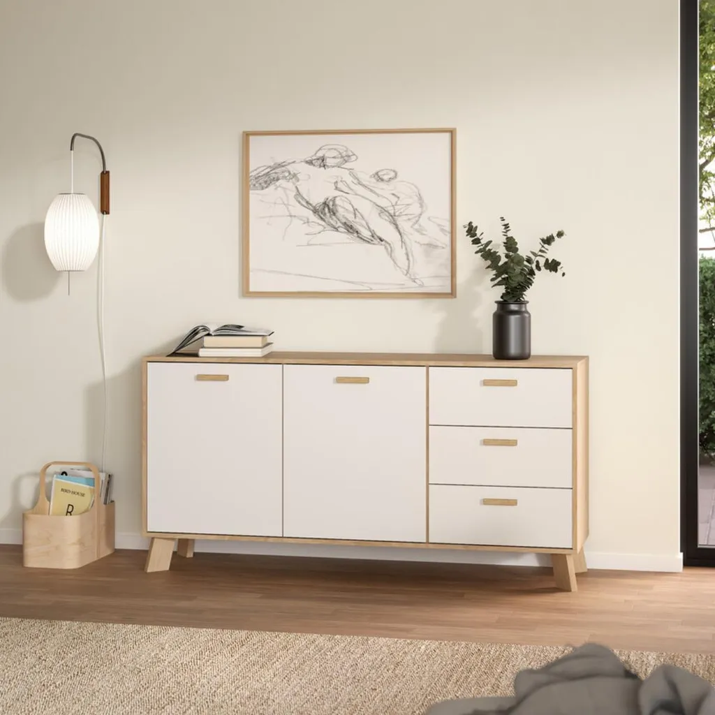 Buffet STORM : Solution Gain de Place Chêne et Blanc 147,2 cm - 2