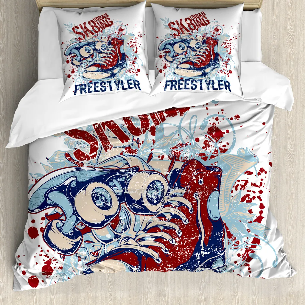 Copripiumino Sportivo Skateboard 155x220: Microfibra Antiacaro Blu Rosso