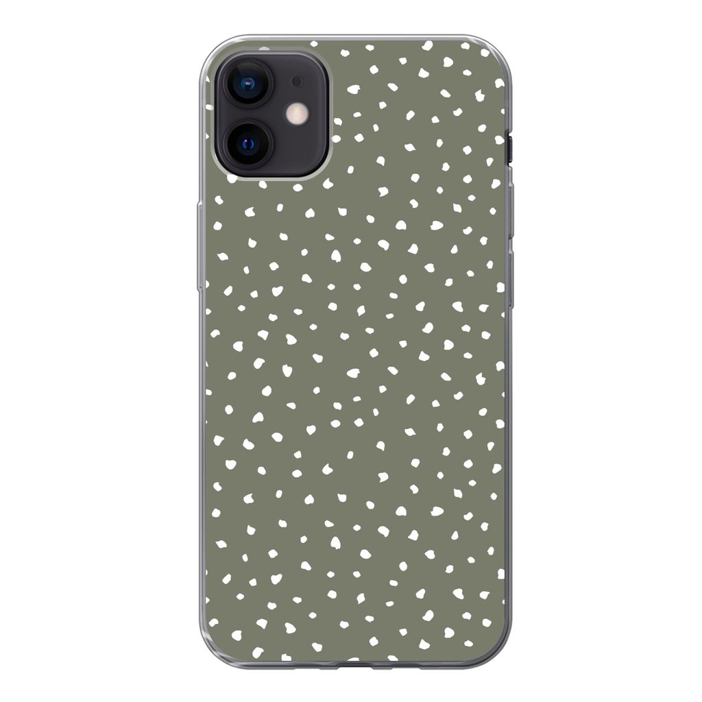 MuchoWow Handyhülle Schutzhülle Hülle für iPhone 12 mini Polka dots - Grün - Weiß Silikon Softcase Handy Hülle - Bild