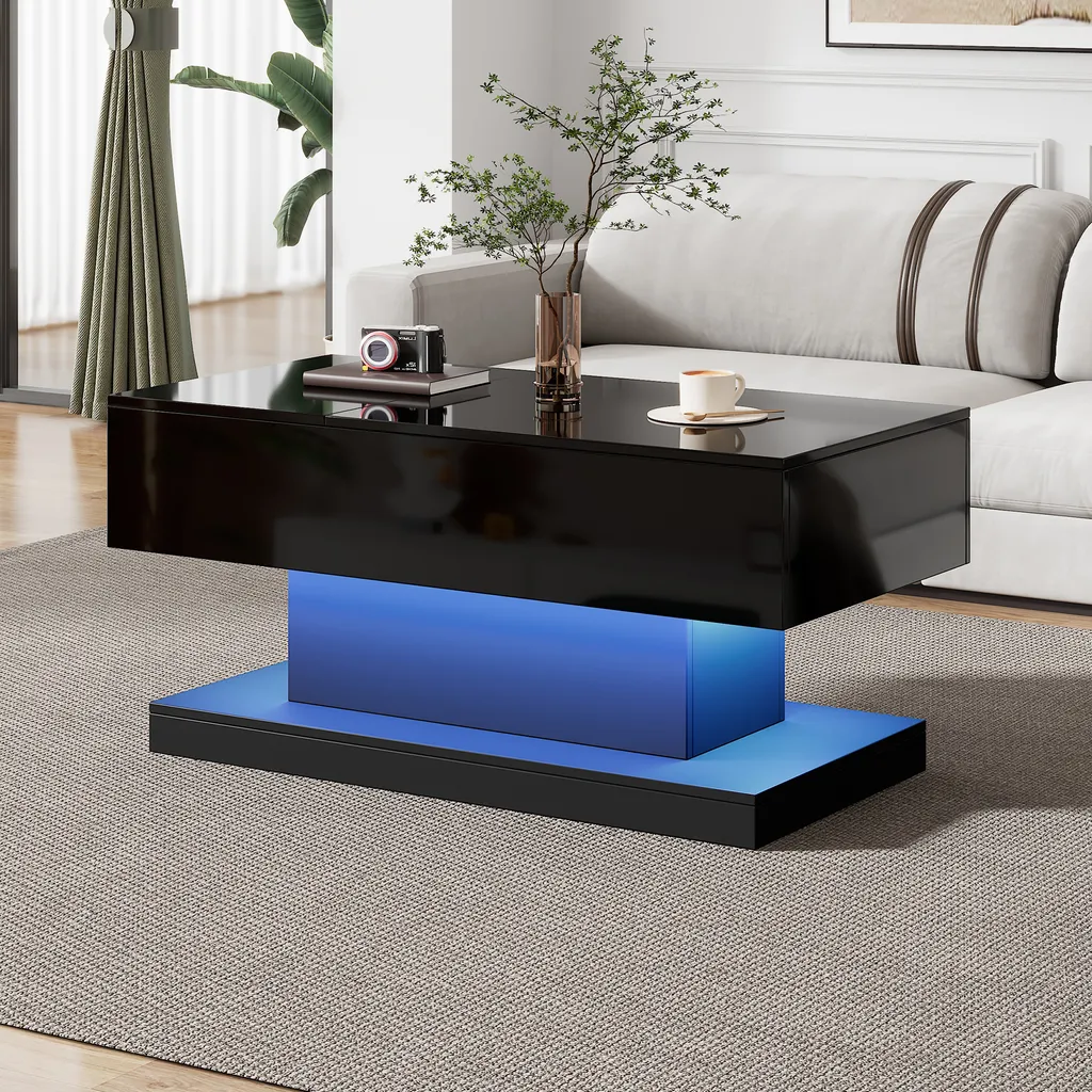 Table basse relevable MODFU noire avec coffre de salon 100x50 cm