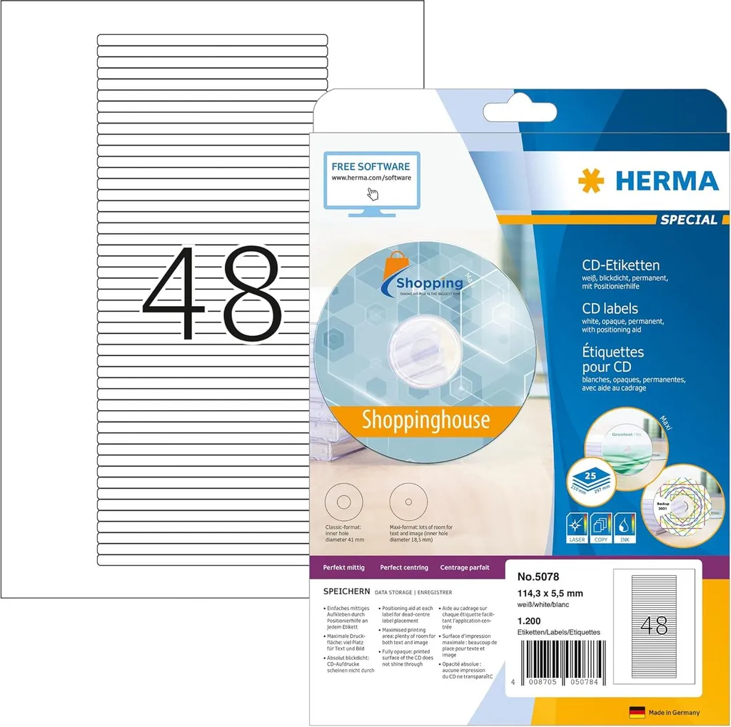HERMA SPECIAL Etichette per Custodie CD 114,3 x 5,5 mm Bianco - 5