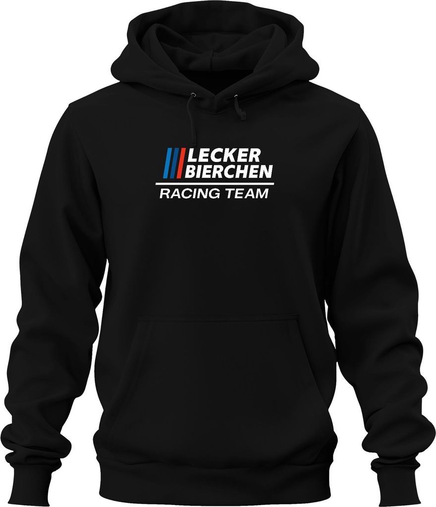 Lecker Bierchen Racing Team Bierliebhaber Stammtisch Motorsport Uni Hoodie Kapuzenpullover, Schwarz, L
