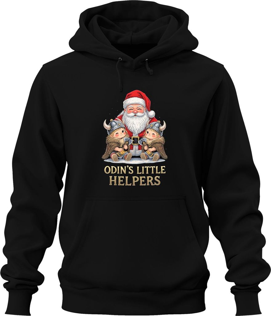 Odin's Little Helpers Weihnachtsmann Wikinger Kinder Retro Lustig Uni Hoodie Kapuzenpullover, Schwarz, L
