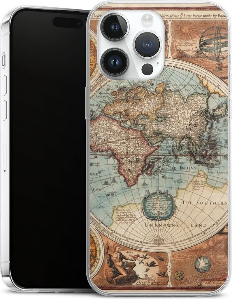 DeinDesign Slim Hülle für Apple iPhone 14 Pro Max Silikon Case Ultra Dünn Handyhülle Landkarte Vintage Weltkarte