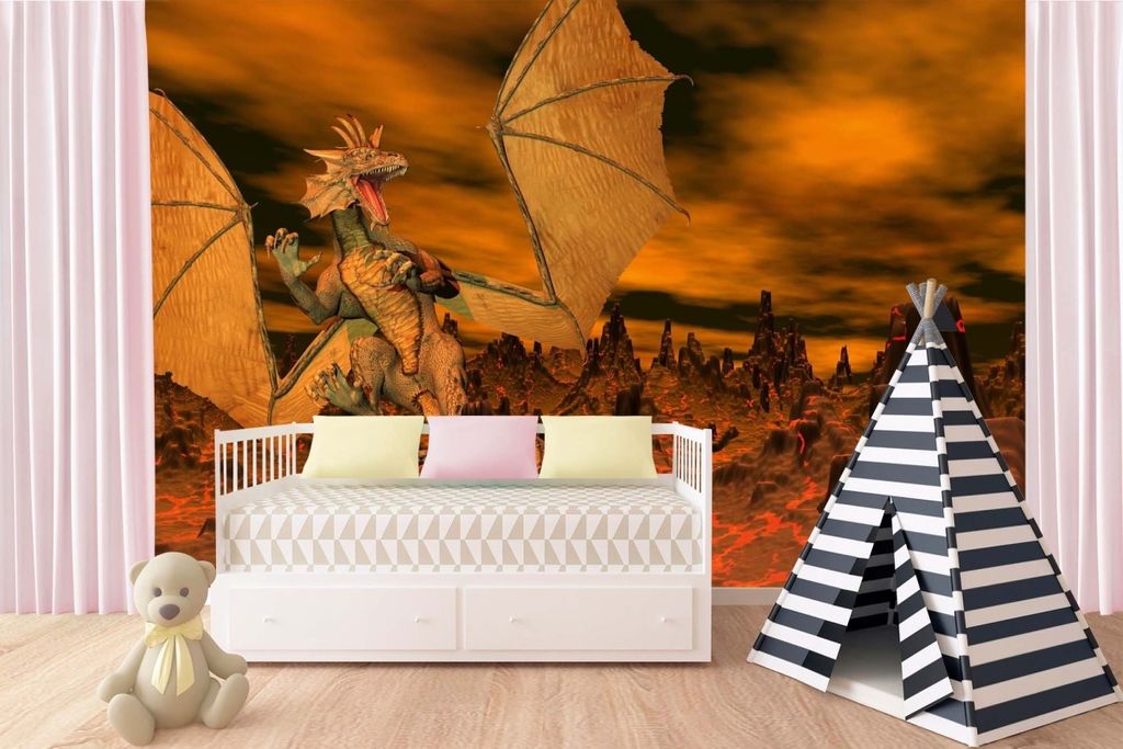Vlies Fototapete GRÜNER DRACHE 375 x 250 cm (inkl. Kleister) - Vlies Tapete, Wandtapete, Wandbilder - Tapete für Wohnzimmer Schlafzimmer, Büro, ...