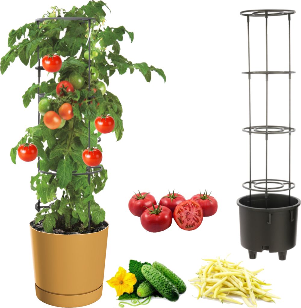 Tomatentopf, Tomatenpflanze Pflanzkübel, Topf zur Anzucht von Kletterpflanzen, Gemüsetopf, Übertopf, Gurken, Bohnen, Ø30 cm gelb,Kunststoff + E...