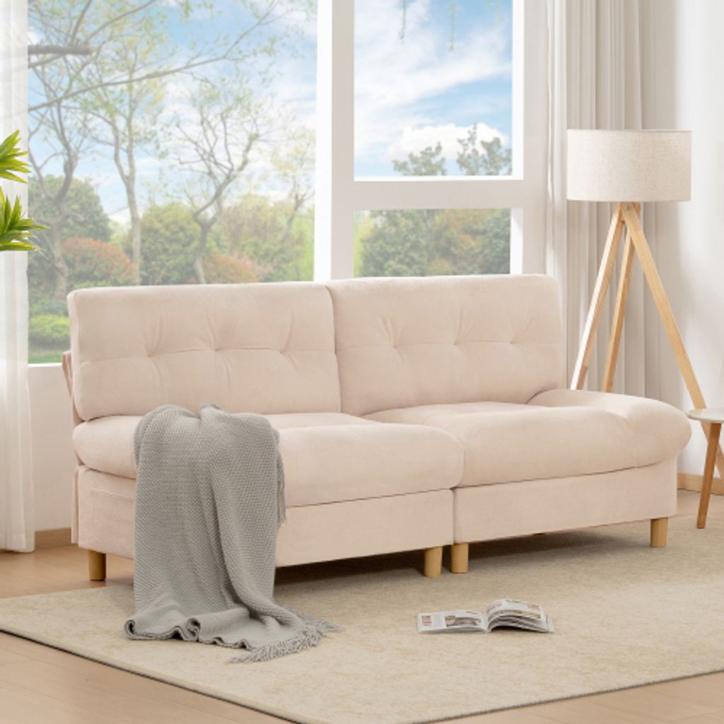 FORSMANO Sofa, Polstersofa in Wolkenform, Samt, mit große Sitzkissen, Rückenlehne & Aufbewahrungstaschen, für Wohnzimmer, Schlafzimmer, 201x85x90cm
