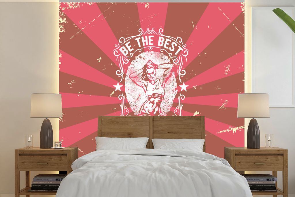 MuchoWow Fototapete für Wohnzimmer oder Schlafzimmer Wandtapete Vinyl Motivtapete Jahrgang - Frauen - Sport - 280x280 cm - Hintergrundbild