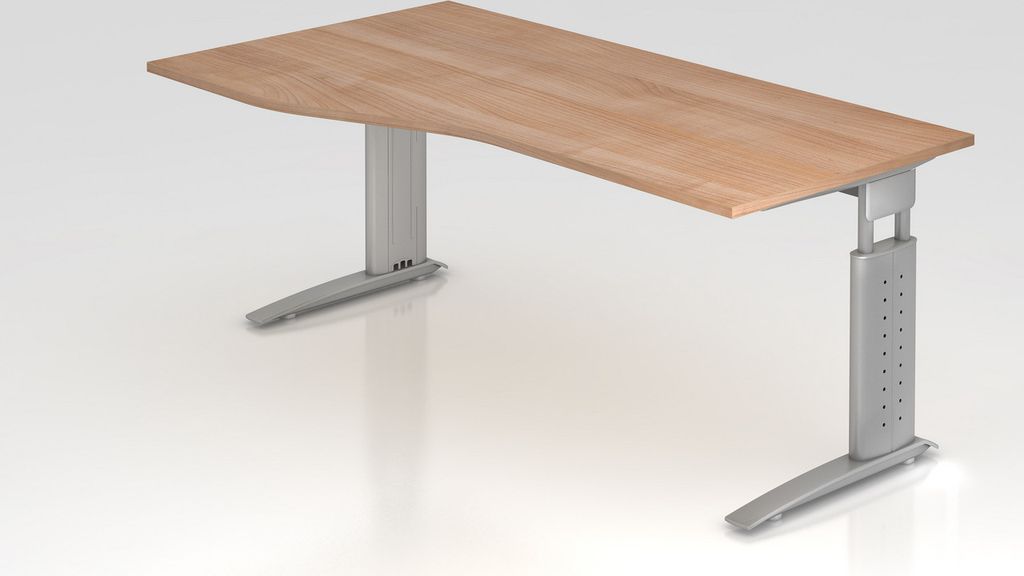 Schreibtisch Mauri | Nussbaum | Silber Gestell | BxT 180x80/100cm | Arbeitshöhe 68-86cm | höhenjustierbar, 2cm Raster | C-Fuß-Gestell | Rechteck...