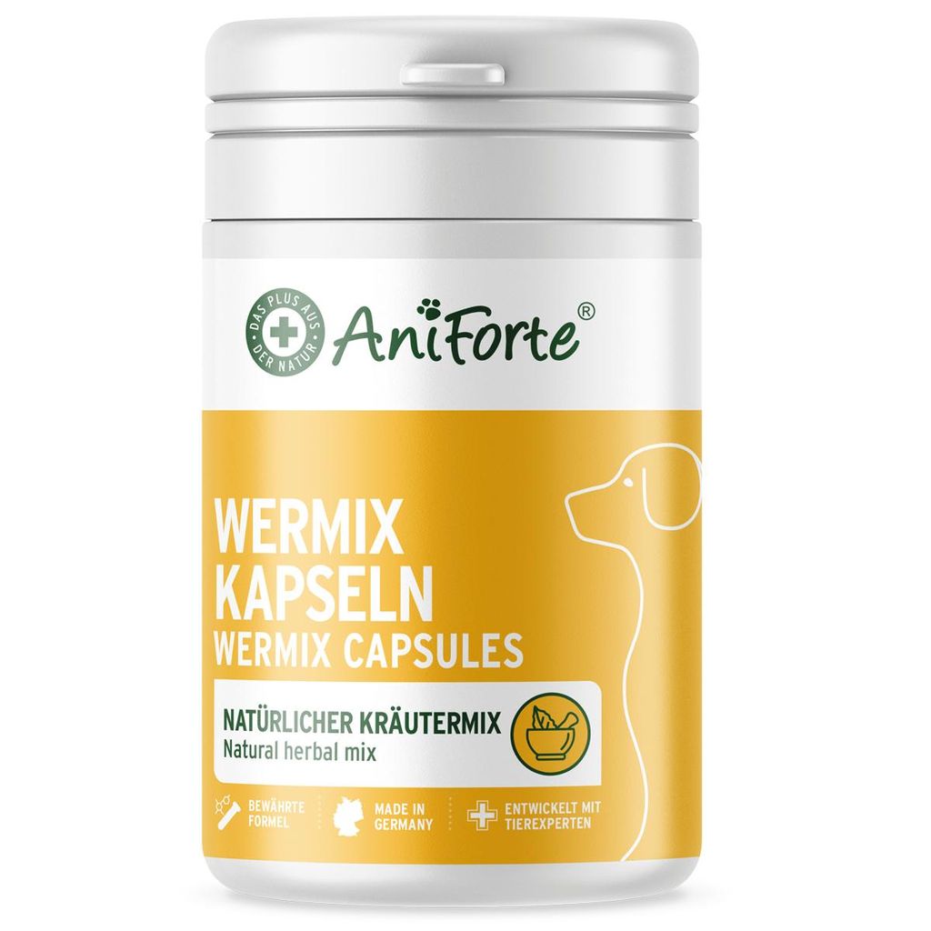AniForte WermiX für Hunde Kapseln 50 Stück - Natürliche & seit 10 Jahren bewährte Alternative, Unterstützung durch Saponine, Thymian, Wermut &...