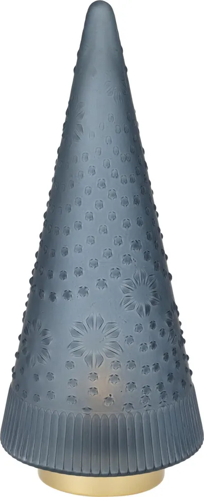 Décoration de Noël bleue : Sapin en verre LED 37cm, idéal pour petits espaces