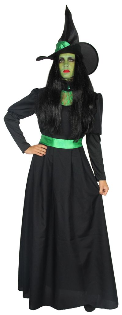 Strega verde - Costume da strega lungo con cappello da Immagine del prodotto 
