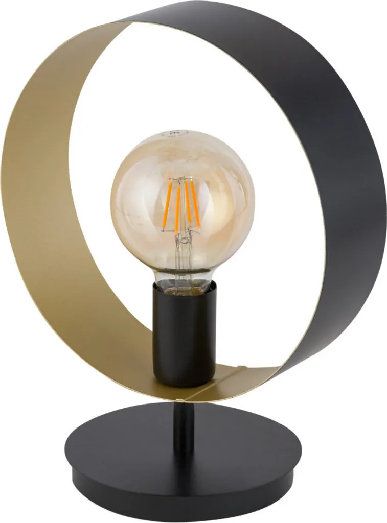 Lampe de bureau décorative Happy cercle noir or E27 pour éclairage doux