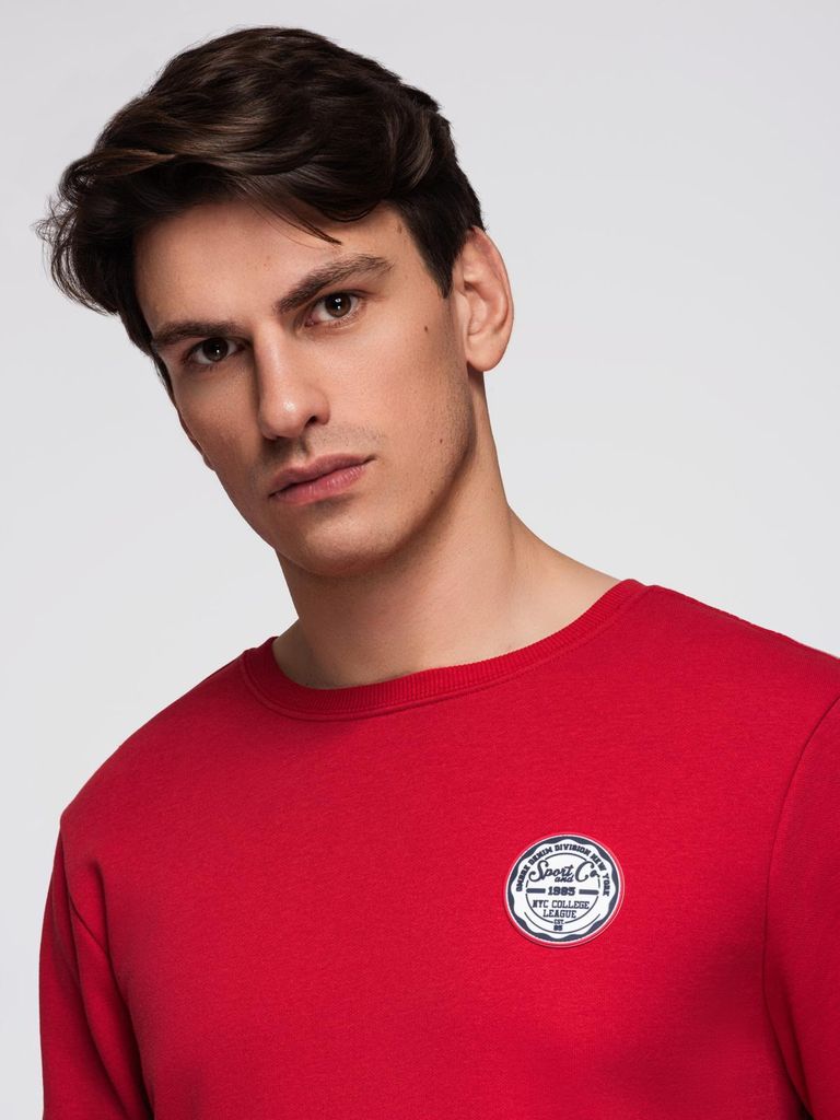Männer-Pulloversweatshirt mit runden Ausschnitt und Stickerei - Rot XL