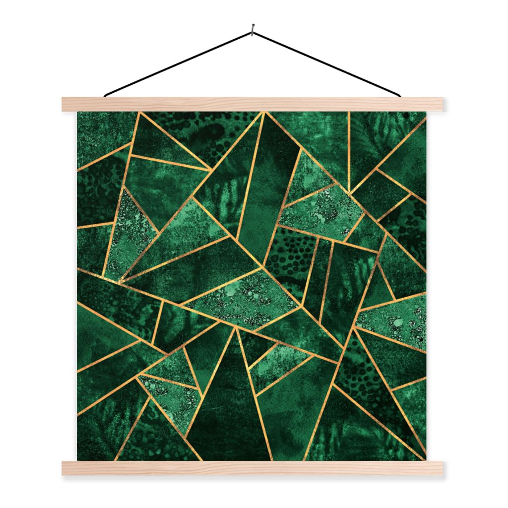 MuchoWow Textilposter Smaragd - Gold - Abstrakt - Muster 120x120 cm mit holzfarbenen Rahmen - Textil-Poster