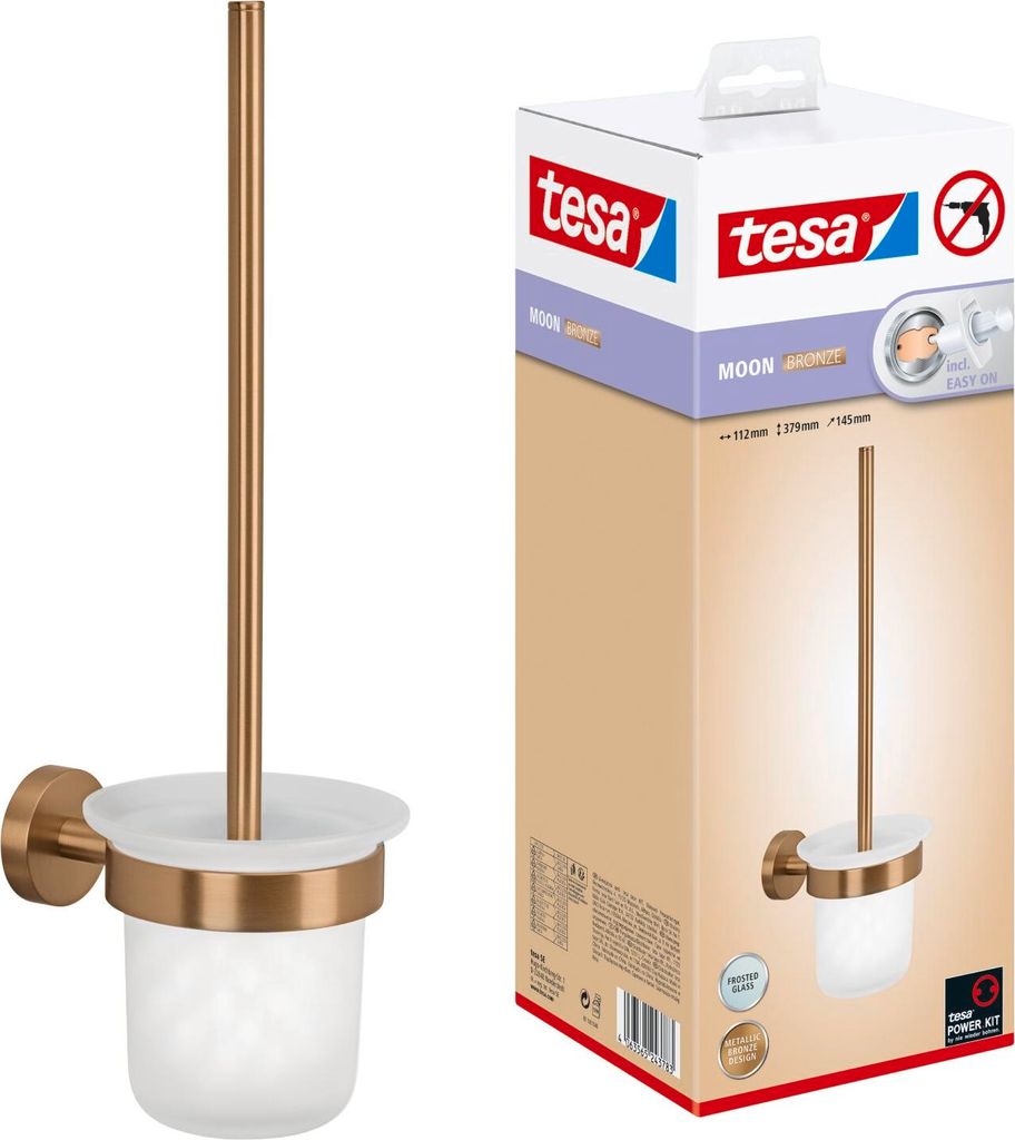 tesa MOON WC-Garnitur Set mit Bürste - selbstklebend, 379 x 112 x 145 mm, Bronze