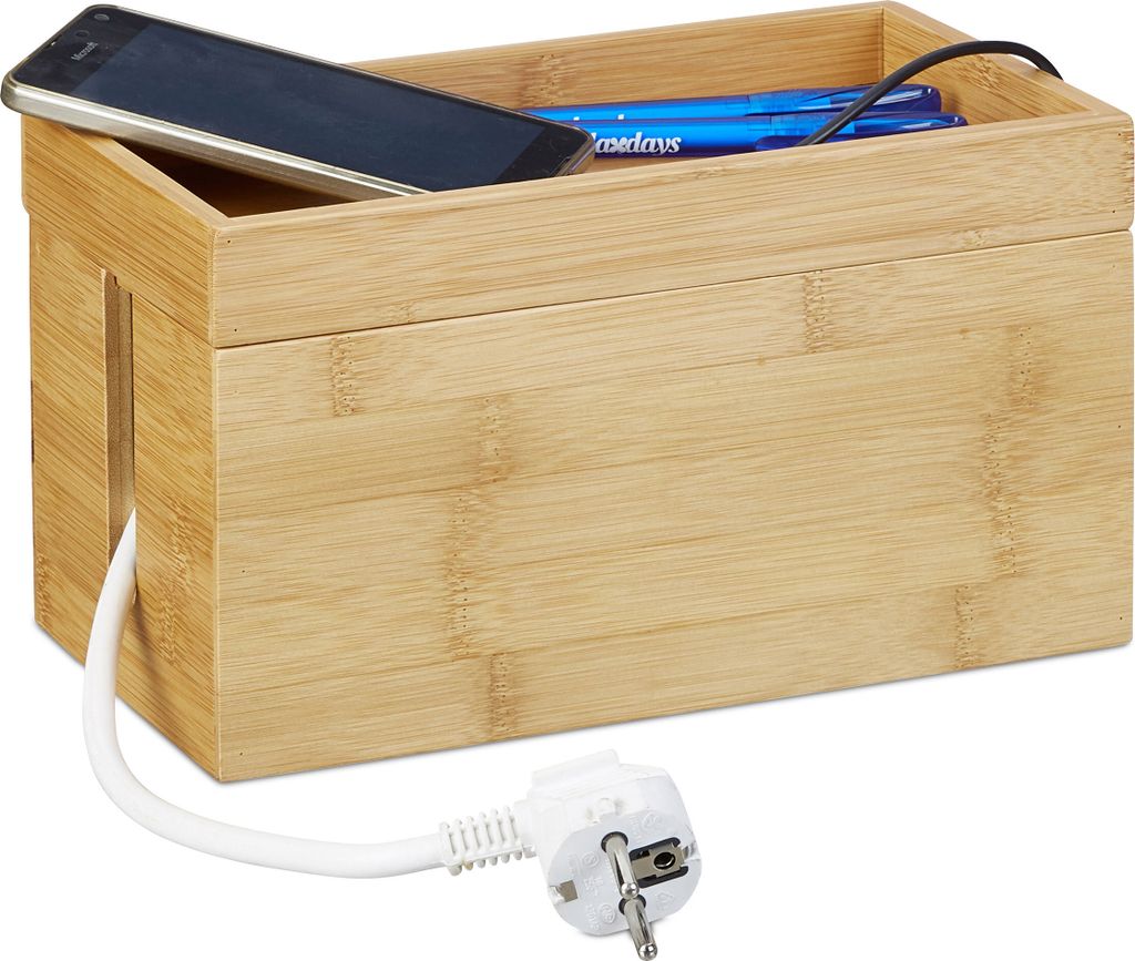 relaxdays Kabelbox Bambus Produktbild 2
