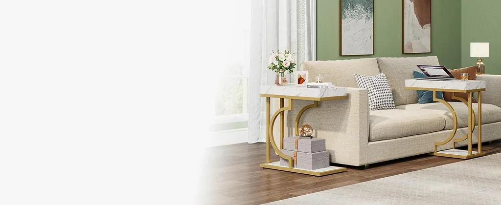 Table d'appoint peu encombrante - Solution gain de place blanche et dorée - 7