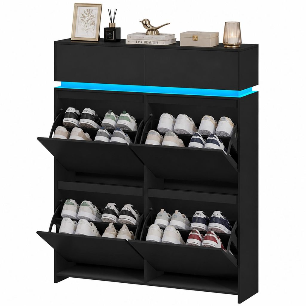 Schuhschrank mit LED-Leuchten, 20 Paar, 4 Klappen(100B cm) Produktbild 