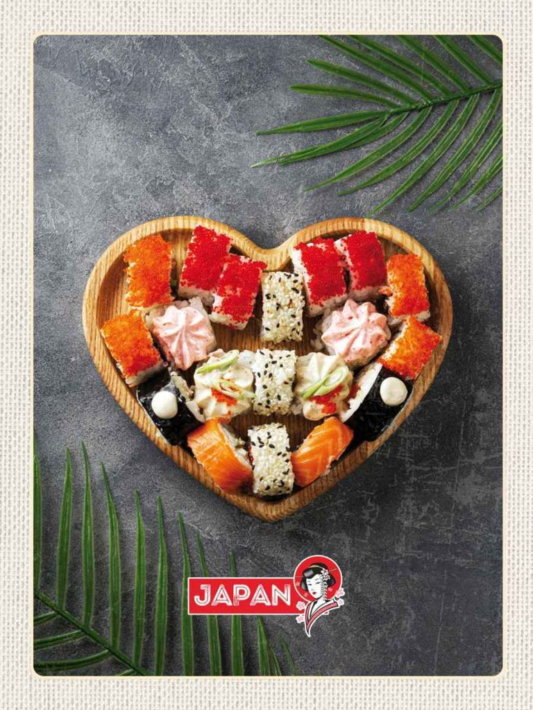 vianmo Holzschild 40x30 cm Japan Asien Sushi soße Gurke Stäbchen Bildmotiv Reisemotiv Essen Trinken