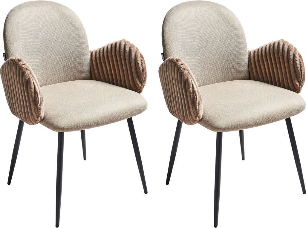 BELIANI Esszimmerstuhl 2er Set Taupe Stoff mit Armlehnen aus Samt Gepolstert Rundes Design Eleganter Moderner Stil Stühle für Esszimmer Küche