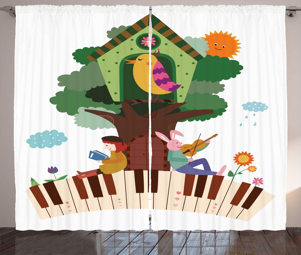 ABAKUHAUS Voliere Rustikaler Gardine, Tiere Nest Haus, Schlafzimmer Kräuselband Vorhang mit Schlaufen und Haken, 280 x 225 cm, Mehrfarbig