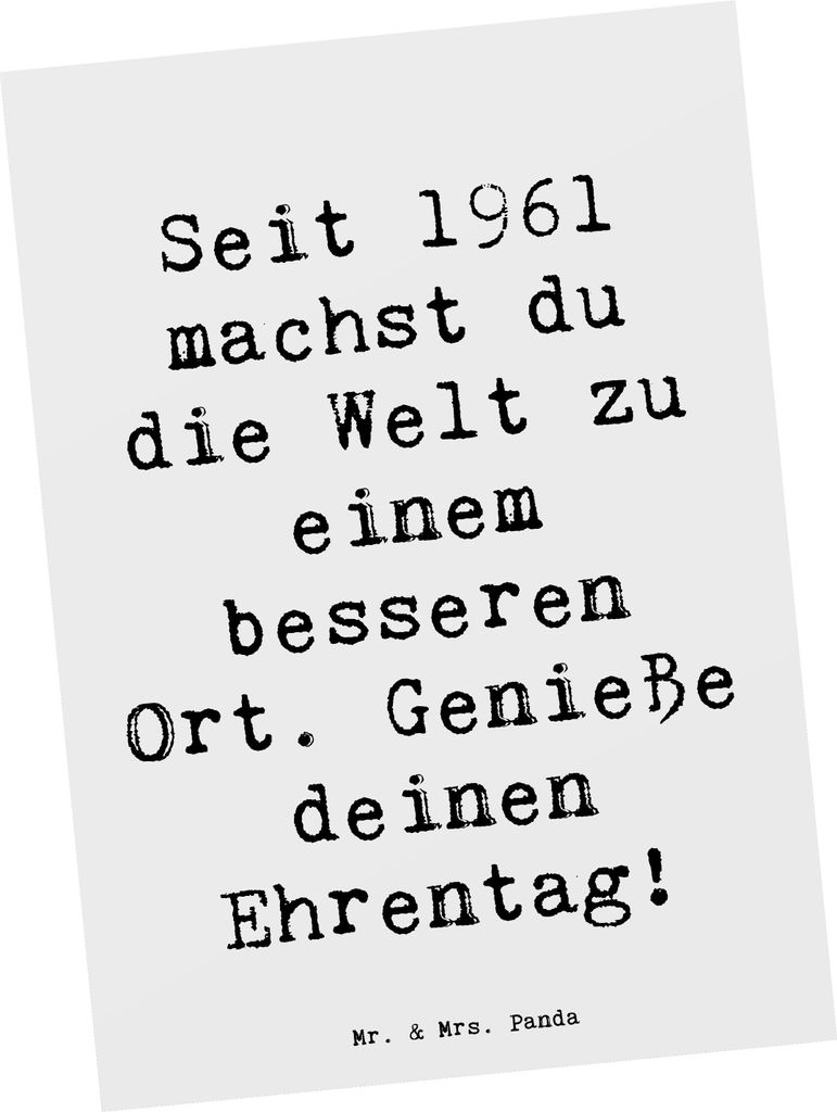 Mr. & Mrs. Panda Ansichtskarte Spruch 1961 Geburtstag Freuden - Weiß - Geschenk, Geburtstagsgeschenk, Jubiläum, Alter, seit, besseren Ort, Geburt...